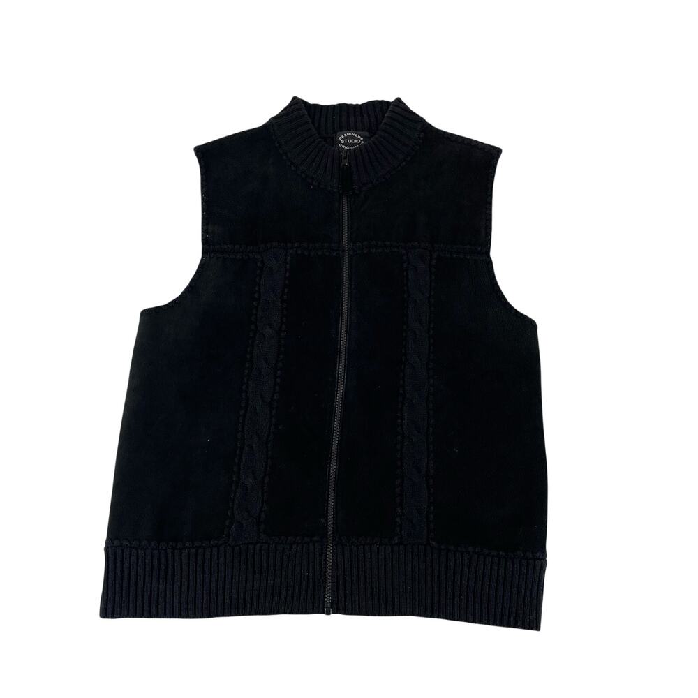 Vintage Designers Studio Originals Black Suede Knit Zip Vest Large Women